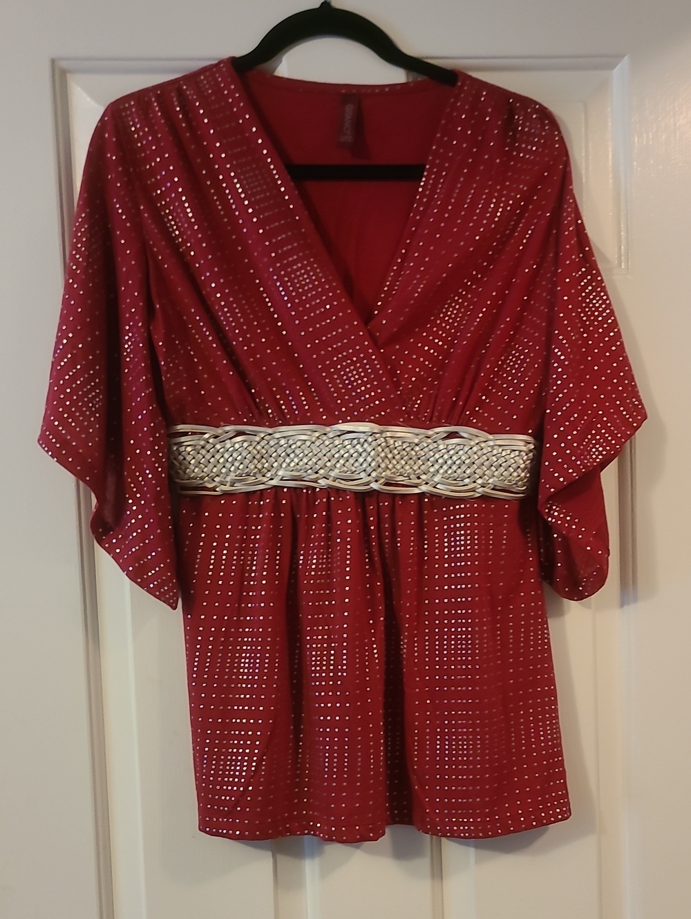 Gitano Women's Hot Pink Empire Waist Metallic Blouse Size L